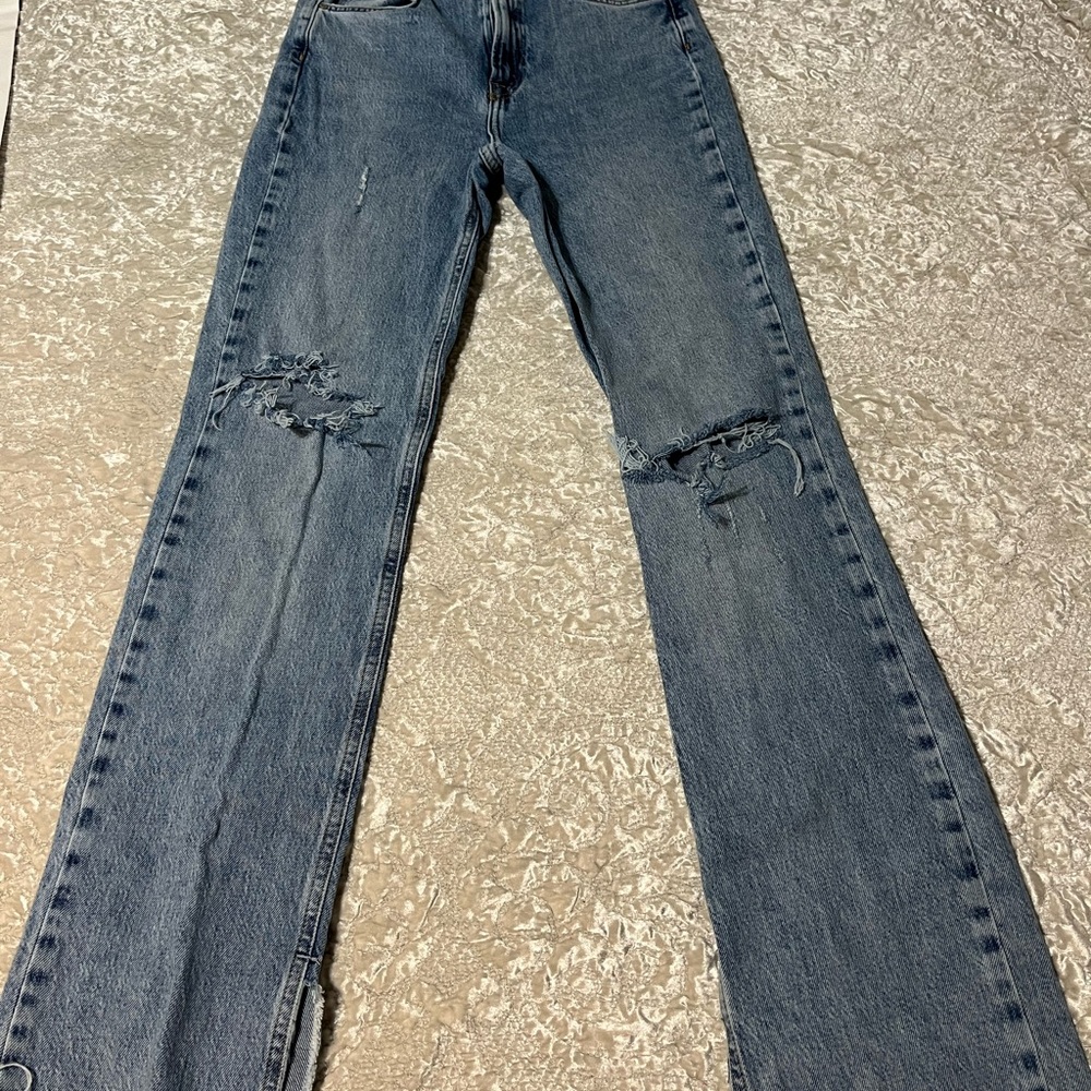 Zara Distressed Split-flare Straight-Leg Jeans - size 2